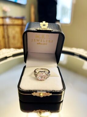 Pink Oval Ring with Side Stones size 5